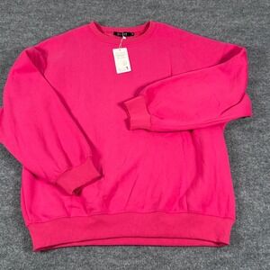 EFAN Medium Crewneck Sweatshirt Bright Pink Classic Fit Long Sleeve Oversized